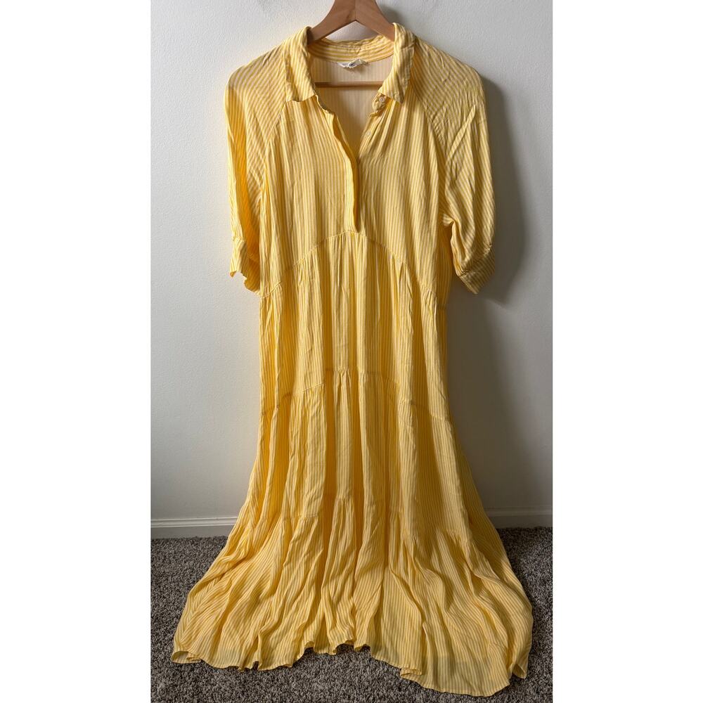 a loves a Button Down Collar Short Balloon Cuff Sleeve midi dress women's S